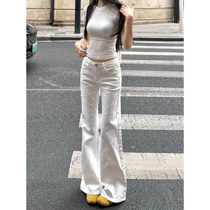 White Low-Waist Flared Jeans for Women, Summer New Design, Wide-Leg, Slimming, Non-Tight Flared Pants