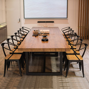 Solid wood conference table, long table, modern office desk, industrial style long table, loft, table and chair business negotiation