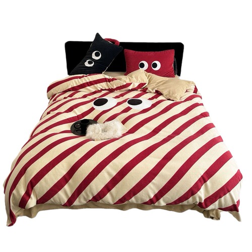 ins fun dopamine thickened milk velvet four-piece set thickened winter cashmere quilt cover warm plus velvet bed sheets