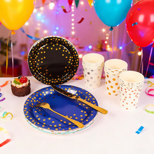 一次性烫金圆点纸盘7寸9寸生日派对餐具餐盘套装夏季户外野餐派对