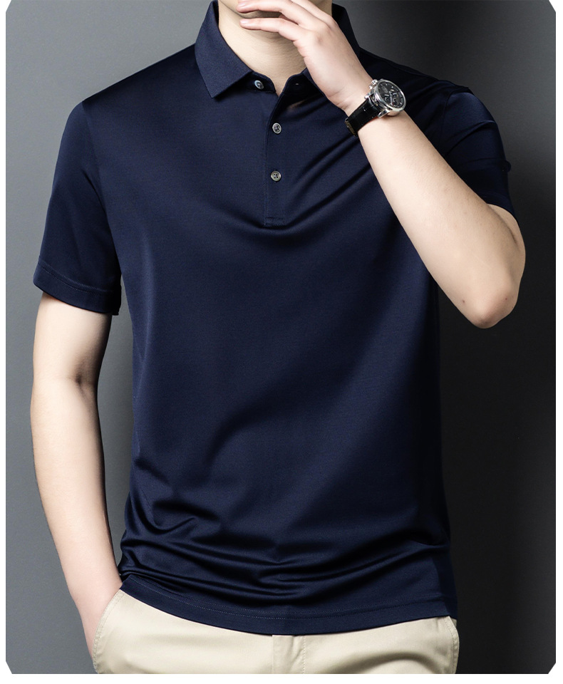 Áo polo nam cổ bẻ tay ngắn chất liệu tơ tằm mềm mịn, form thoải mái mùa hè — Màu xanh lá 25088 chi tiết 12