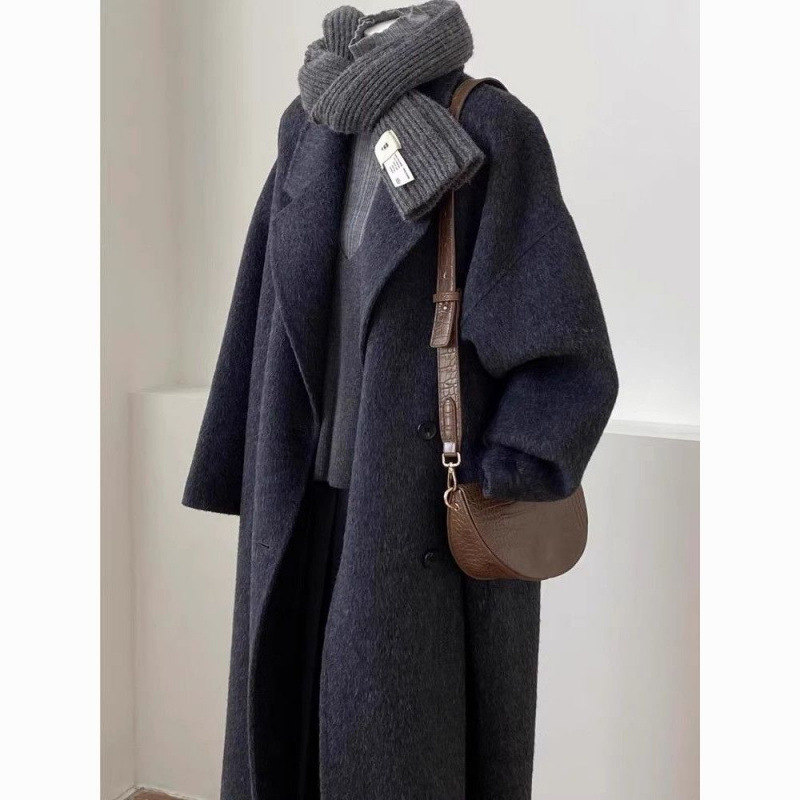 Down-Lined Woolen Outwear for Women Mid-Length 2025 Autumn and Winter New White Duck down Thickeneded Hepburn Style Woolen Outwear