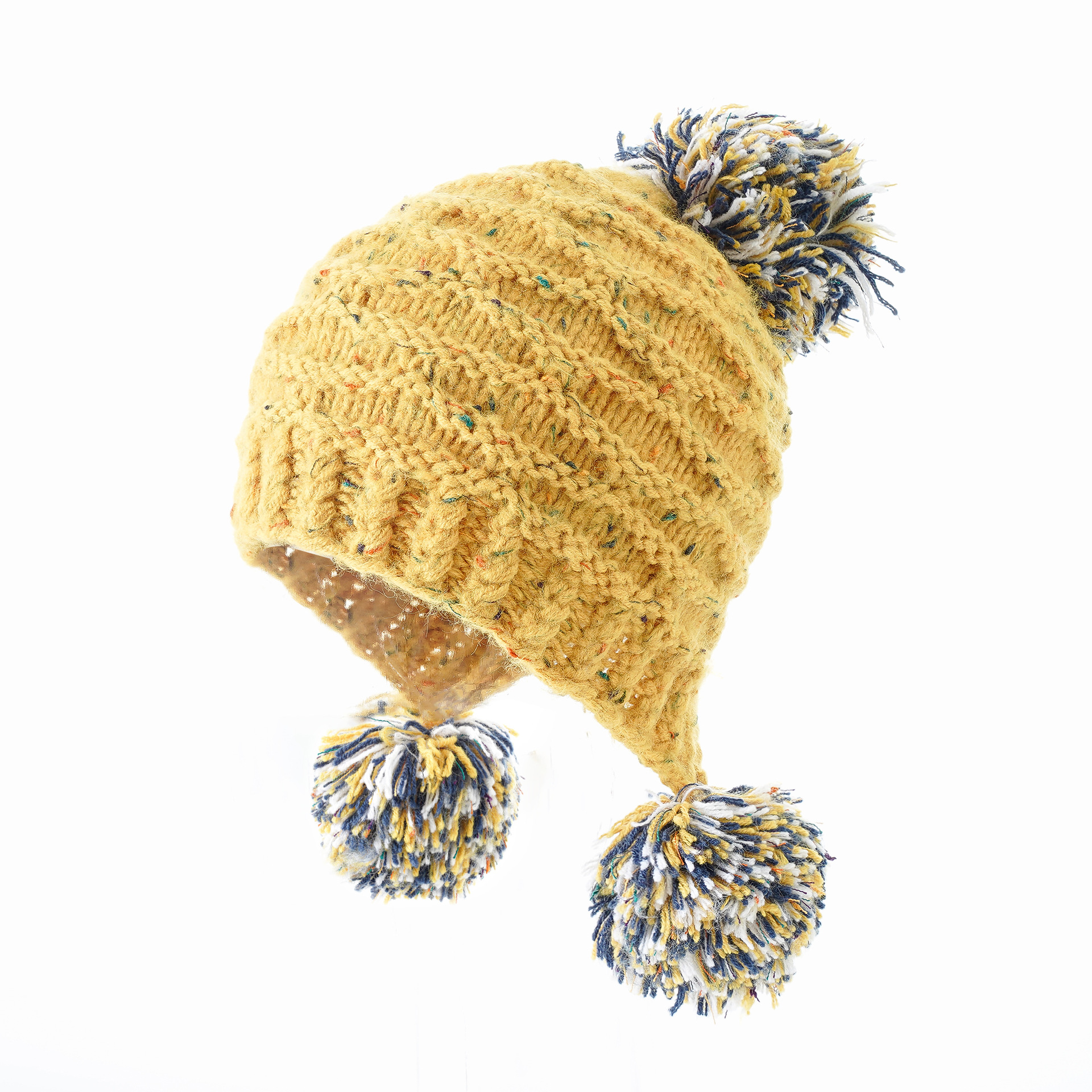 Otoño e Invierno nuevo color mezclado bola hecha a mano protección del oído sombrero de punto femenino invierno coreano dulce lindo sombrero de lana