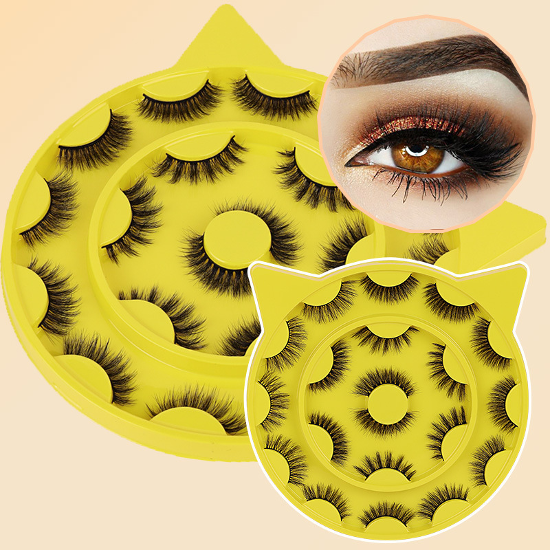 Amazon nuevas pestañas postizas lindo gato tridimensional 3D curling diez pares de pestañas de fibra química gruesa fábrica al por mayor