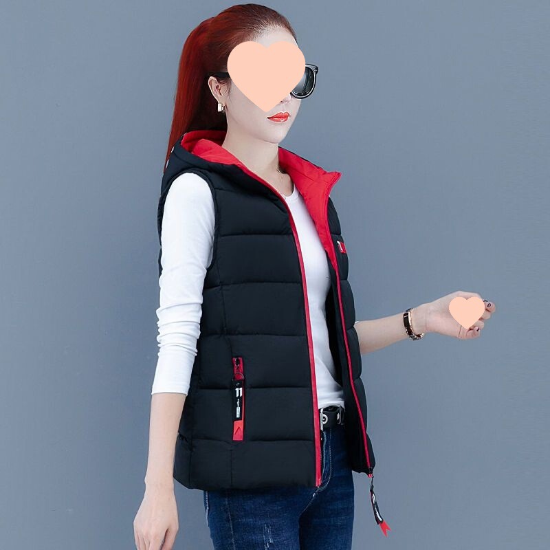 Down Cotton Hooded Vest Women's Short Autumn and Winter New Loose Vest Fashion Easiest for Match Thickened Plus Size Outerwear