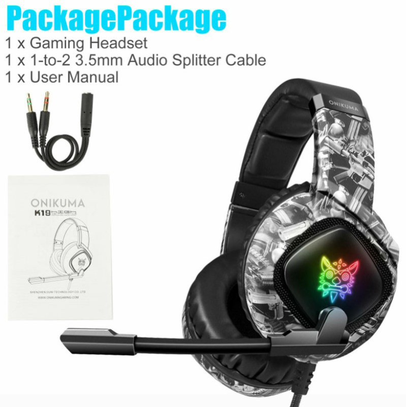 Cross-border ONIKUMA K19 camouflage head-mounted RGB mobile phone computer chicken game headset PS4 headset Cross-border ONIKUMA K19 camouflage head-mounted RGB mobile phone computer chicken game headset PS4 headset