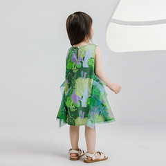 阿米拉童裝2024夏季新款女童寶寶裙子滿印立體造型裙擺背心連衣裙