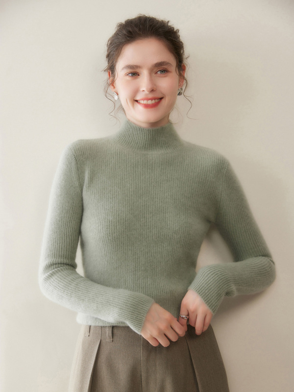 Soft and Skin-Friendly Double-Strand Thickened Cashmere Sweater for Women, Half-High Collar, Solid Color, Ribbed, Slim-Fit, Slimming Knit Base Sweater Soft and Skin-Friendly Double-Strand Thickened Cashmere Sweater for Women, Half-High Collar, Solid Color, Ribbed, Slim-Fit, Slimming Knit Base Sweater