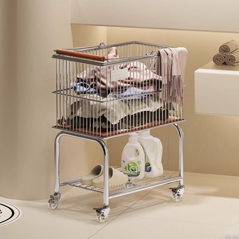 Second-Hand Dirty Clothes Basket Bathroom Double-Layer Clothes Storage Basket Bathroom Mobile Laundry Basket Dirty Clothes Basket Trolley Storage Rack