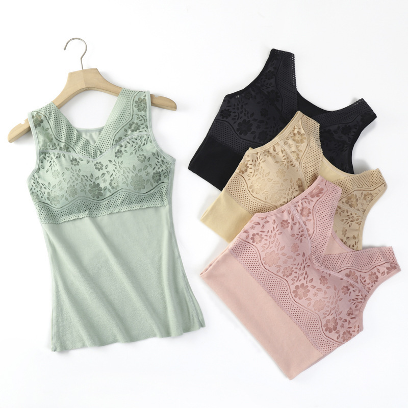 Velvet lace keep warm double-sided tank top