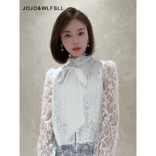 现货Gourcuff女装2026春季蕾丝蝴蝶结法式上衣女气质穿搭白色衬衫