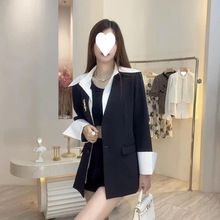 早春休闲小西装外套女气质感炸街小个子假两件衬衫领西服上衣