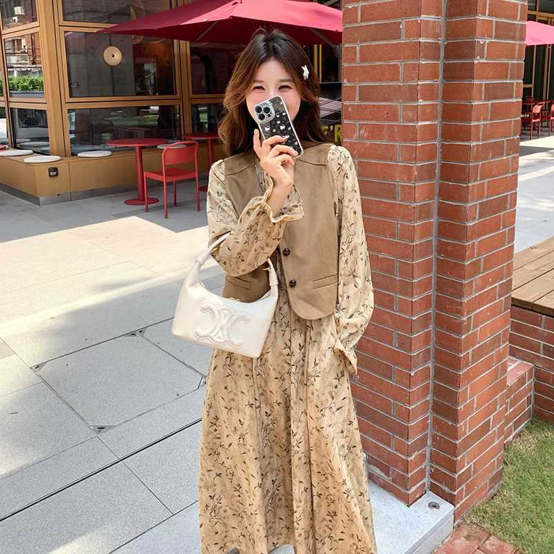 高级感气质温柔碎花连衣裙女春季2025新款马甲茶歇裙子显瘦两件套|undefined