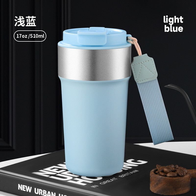 跨境304不锈钢咖啡杯 带提绳便携保温杯高颜值户外车载双饮水杯|undefined