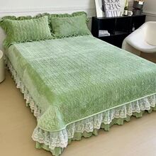 牛奶绒蕾丝花边床盖冬季床裙加绒三件套四件套冬季床盖速卖通