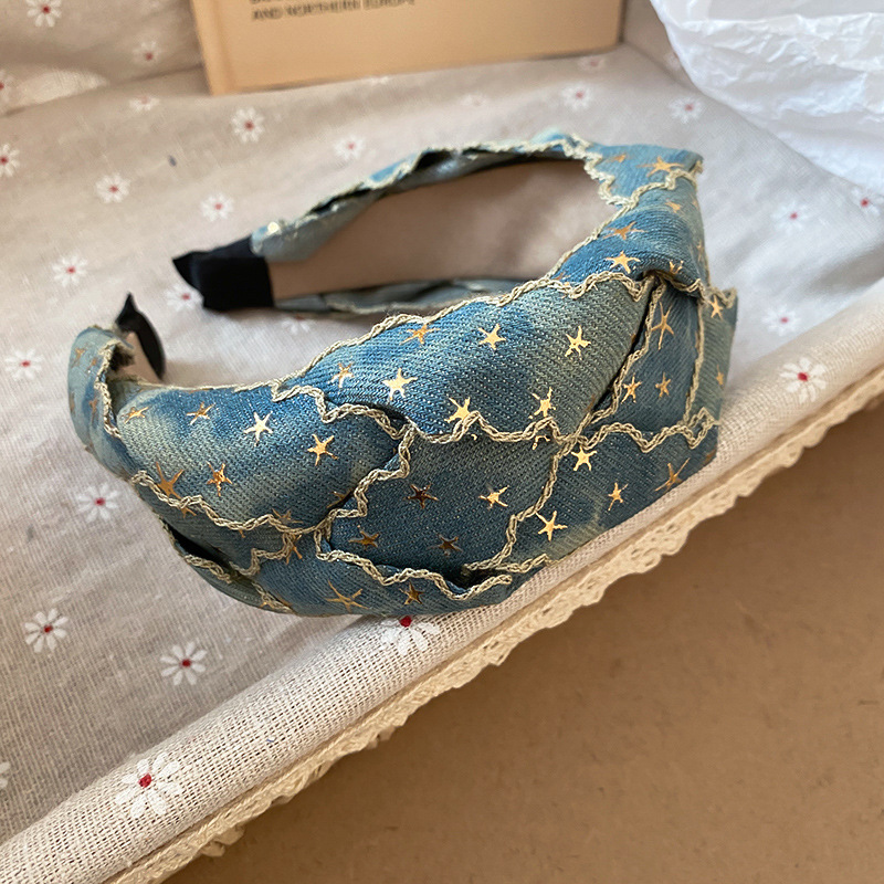Fascia per capelli in denim con stelle, da donna, nuova fascia di alta qualità, fascia per capelli con pressione elevata del teschio, design alla moda, accessori per capelli versatili_voghion.com