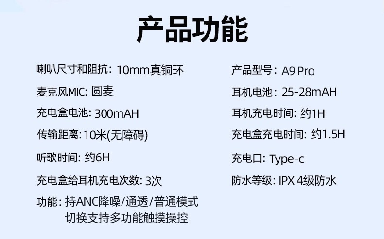 2026 Wireless Bluetooth Earbuds Huaqiangbei In-Ear Smart Color Touch Screen A9Pro Noise Cancelling Earphones Ultra Long Battery Life