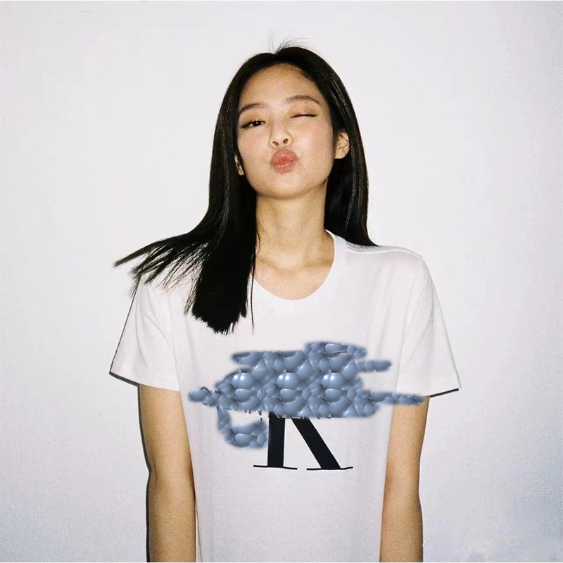 Popular Ck New Jeans Summer Jennie Same Style Men's and Women's Cross-Border Large Label Printed Embroider Pure Cotton Logo Short-Sleeved t