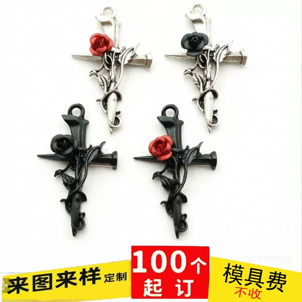 Cross-Border New Style Hip-Hop Retro Thorn Rose Flower Nail Cross Pendant DIY Alloy Jewelry Accessories