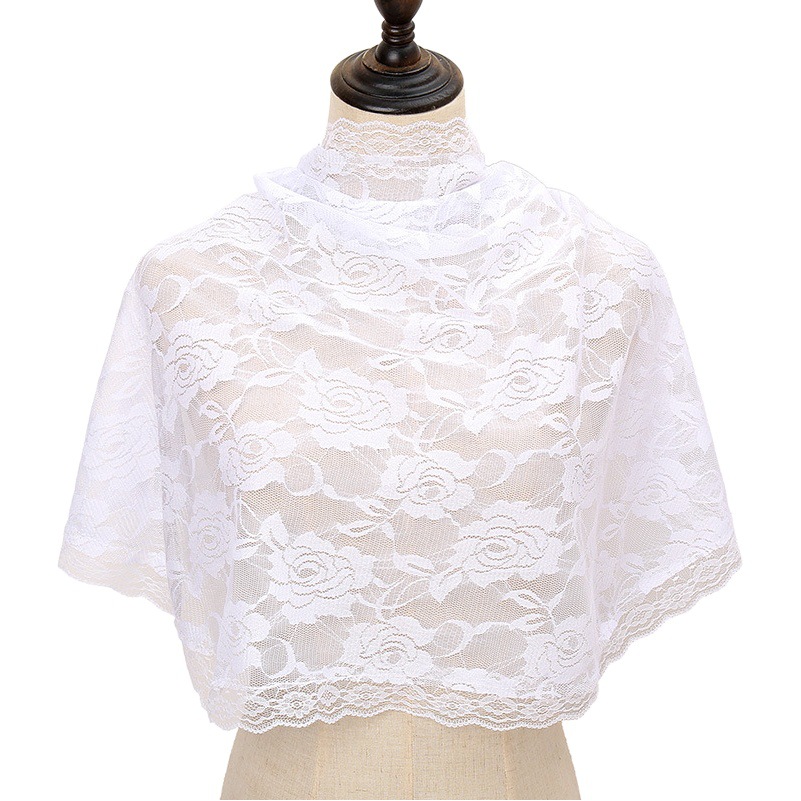 Korean style new black and white scarf women's round arc wedding veil lace hollow matching decorative shawl SJJ11