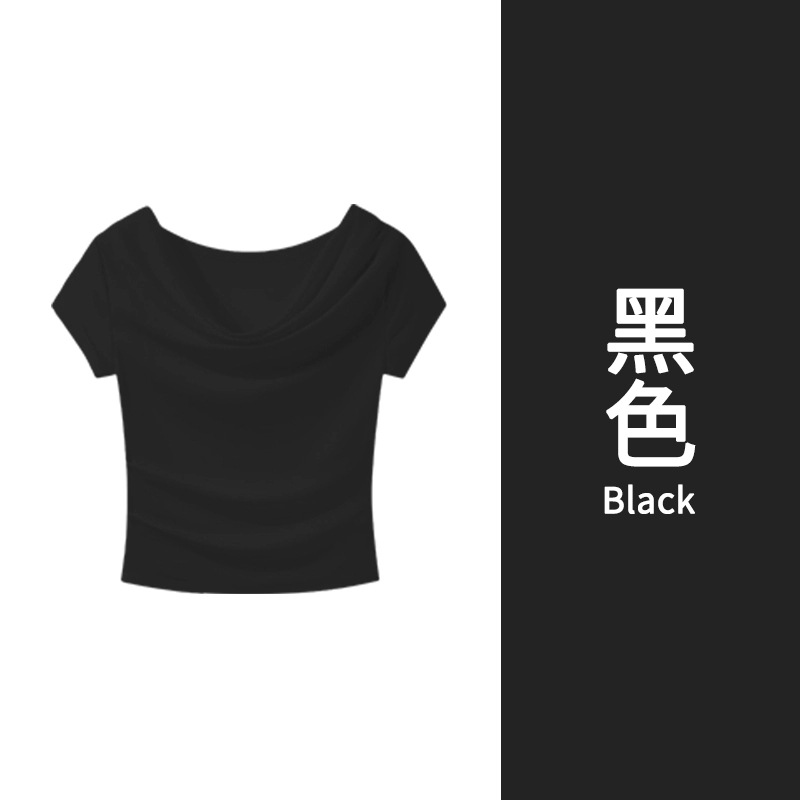 ドーパミンピンクスイングカラーフロントショルダースリム半袖Tシャツシックで美しいワンショルダーショートトップ女性夏