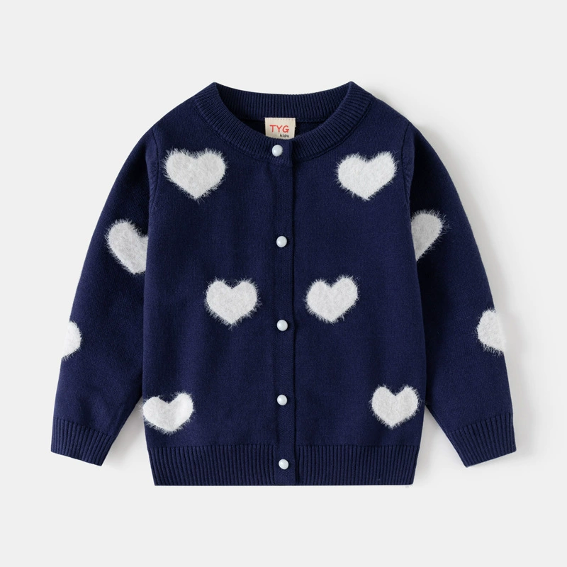 Children's Autumn Cardigan Knit Sweater, Hearts Pattern, Sizes 100–140 cm