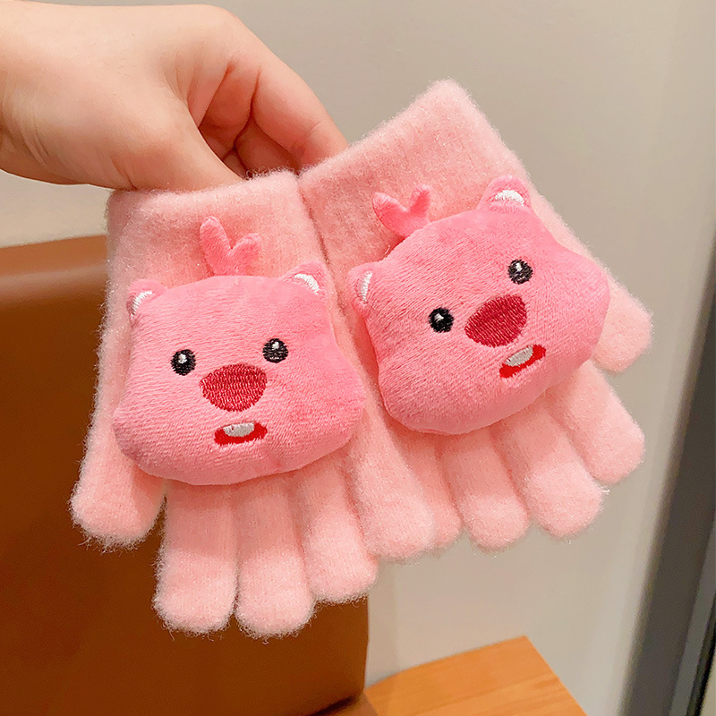 新しい子供の手袋冬の女の子のかわいい漫画のサンリオのベルベットの5本の指のカバーの女の子は字を書いて保温します。|undefined