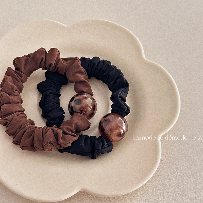 Corda per capelli elastica con pieghe a forma di palla leopardata in stile coreano, con elastico per capelli, per celebrità, accessori per capelli, per ragazze, N_voghion.com