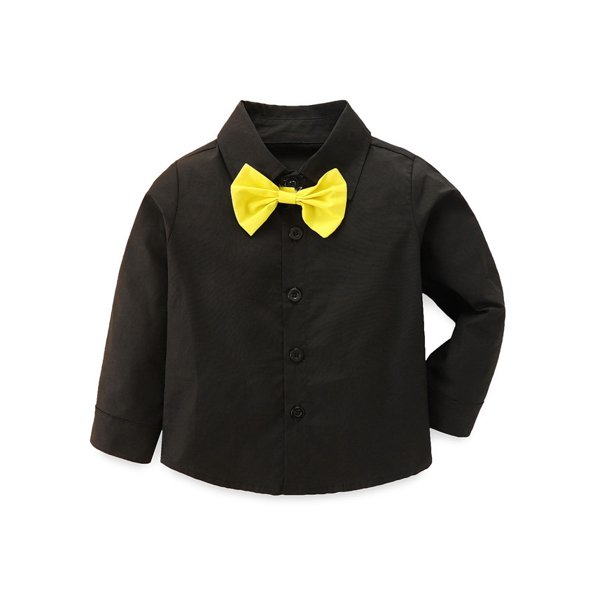 Terno infantil moderno, cor contrastante, camisa preta + macacão, calça vermelha, conjunto de 3 peças_voghion.com