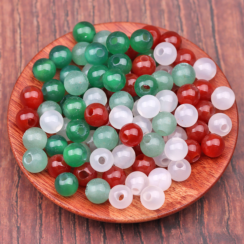 Big hole beads red White green agate Dongling Jade loose beads hand woven DIY hand string necklace with beads material wholesale