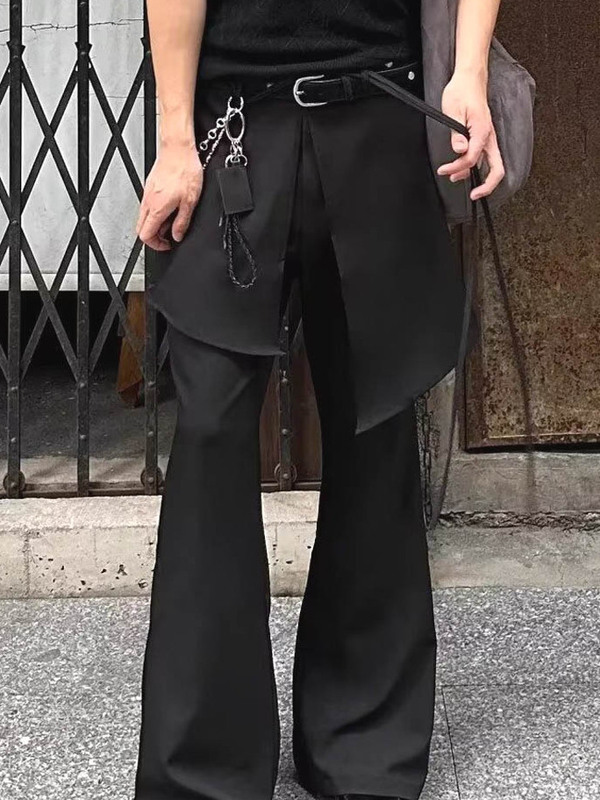 Fake Two-Piece Flared Trousers for Men with High-Waist Design, Layered Trousers to Make You Look Slimmer and Taller, Hip-Covering Suit Trousers, Trendy