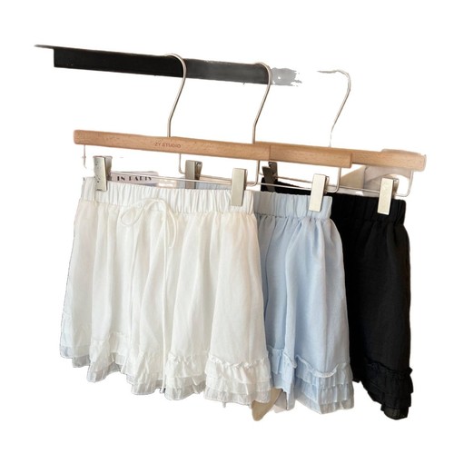 Blue Wood Ear Edge Cake Semi-Body Skirt for Women - Summer High-Waisted Slimming A-Line Skirt for Petite Women - Anti-Flashy Fluffy Short Skirt