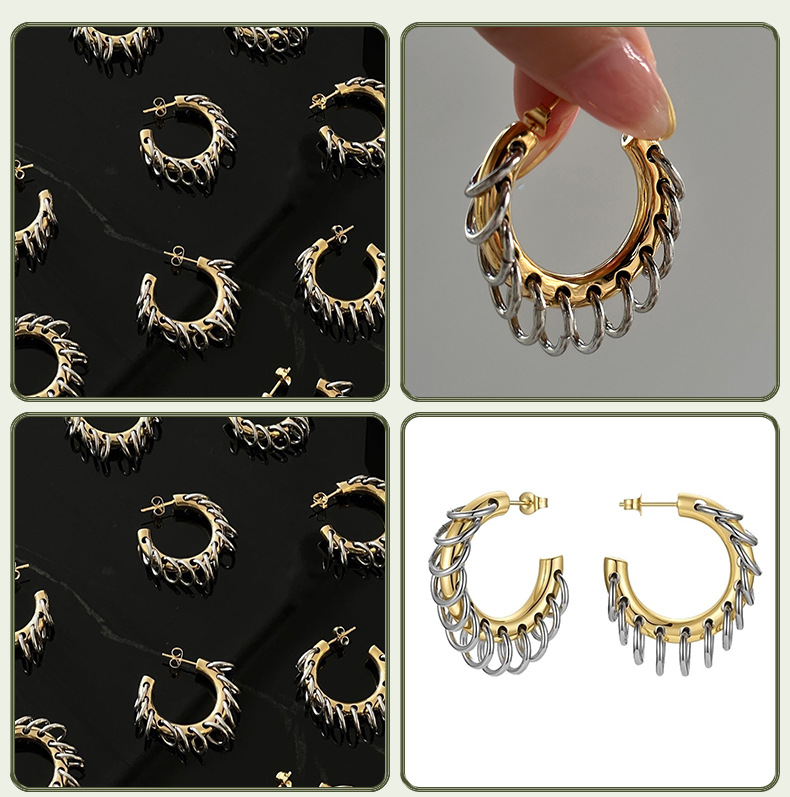 16g Weight 304 Stainless Steel Ear Needle Material Ear Studs Classification 1 Pair Quantity Casual, Shopping Occasion 304 Stainless Steel Material C Shape Pattern Women's Gender Tassel, Plating Design IG Style Style Gold, Silver Color 1 Pair IG Style C Shape Tassel Plating 304 Stainless Steel Ear Studs