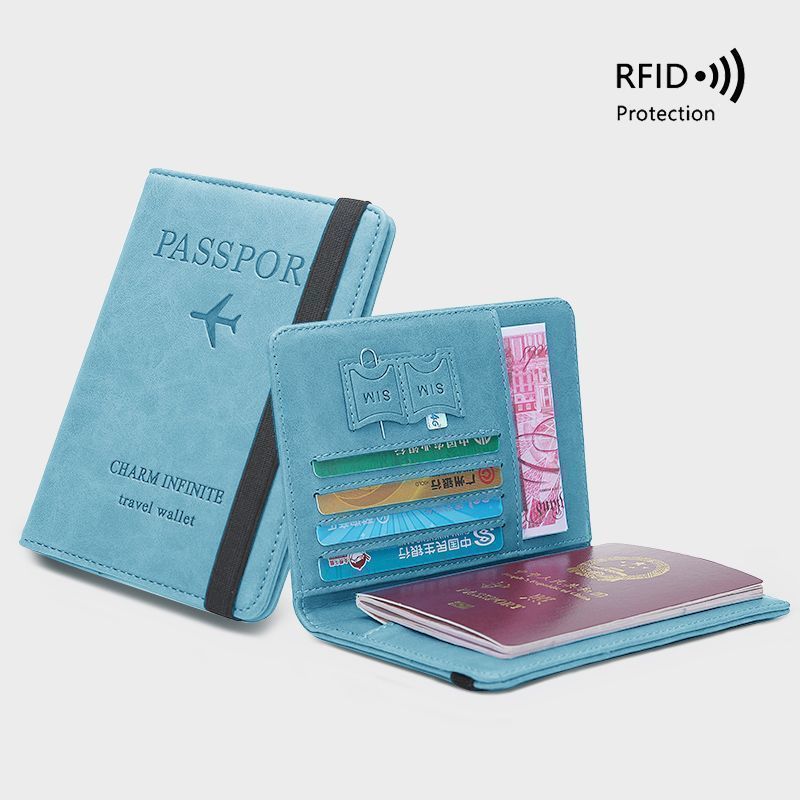 Bolsa de pasaporte de alto valor de cara cubierta de cuero PU simple moda dos en uno cepillo antirrobo de viaje pasaporte