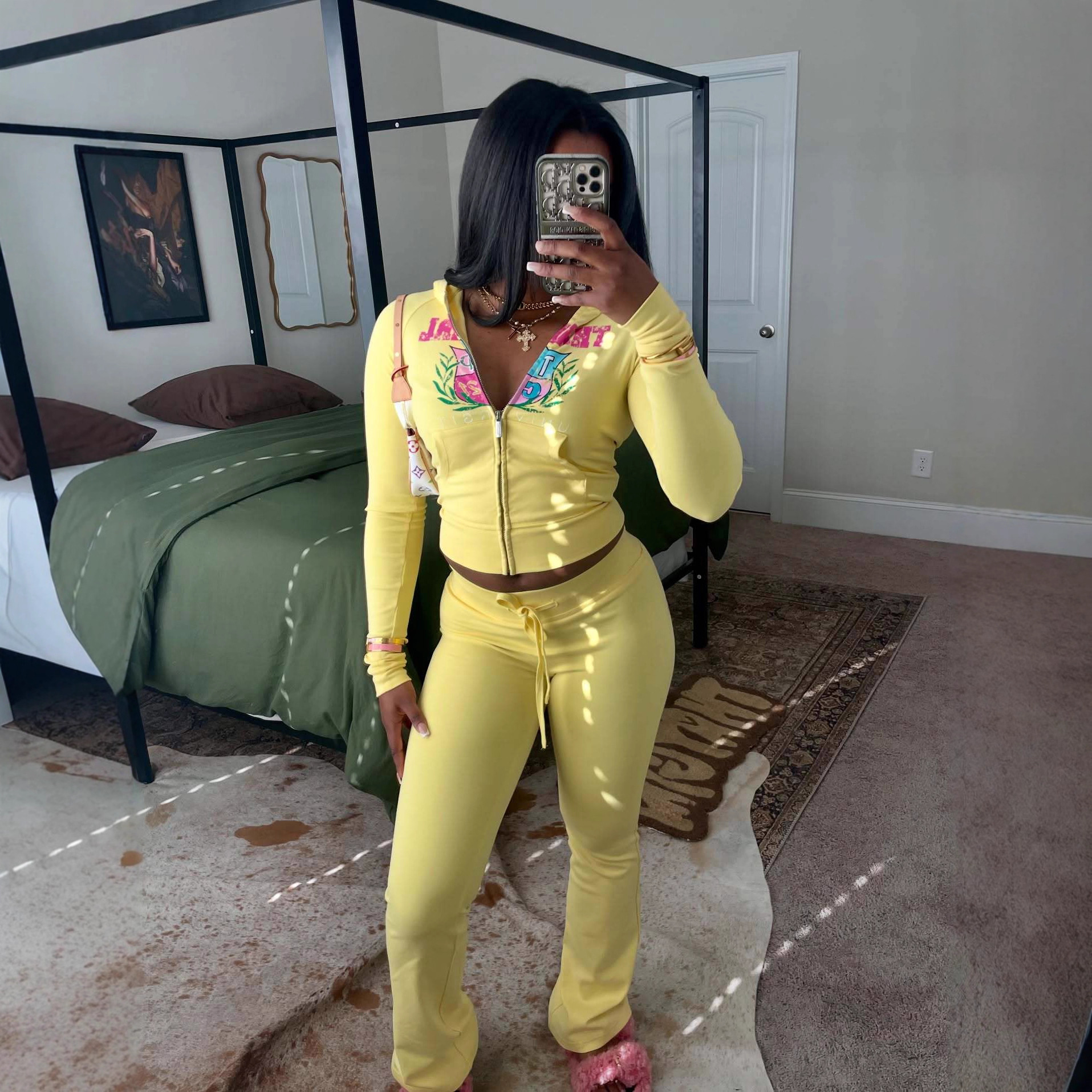 跨境欧美风性感松紧腰系带卫衣裤舒适休闲运动风套装女三件套搭配