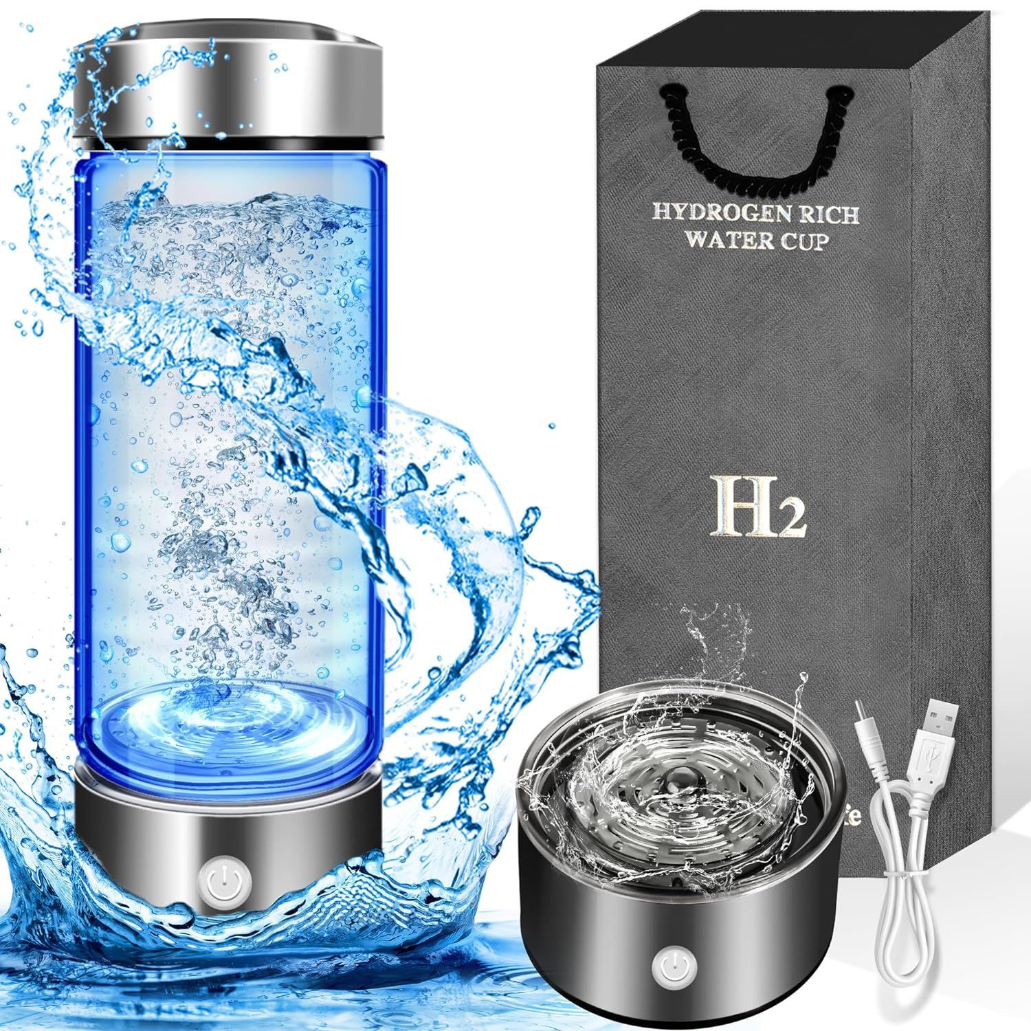 Taza de agua rica en hidrógeno Taza de agua de hidrógeno Fabricante de taza de agua de vidrio borosilicato Certificación CEROHS en stock