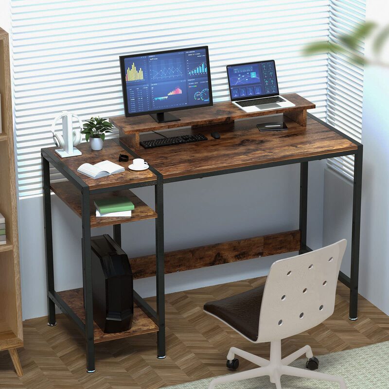 Game/Computer Table Can Accommodate 2 Monitors, Writing Desk 47 "Home Office with Monitor Stand Trendy