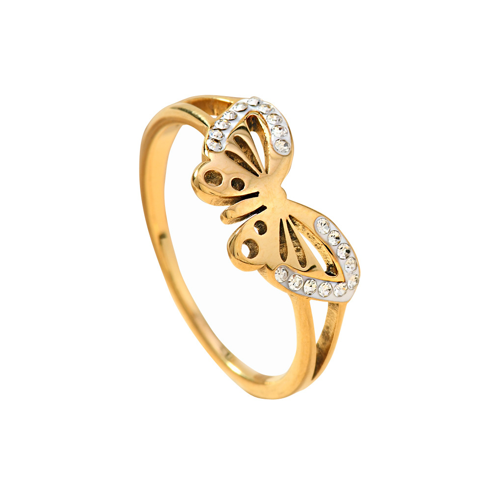 Anillo de pareja de acero inoxidable de venta transfronteriza retro personalidad de corte mariposa cerámica anillo de diamantes fabricantes de joyas de mano image 6