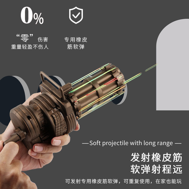 Cross-border metallic color handheld Gatling rubber band gun boy competitive battle manual continuous-fire rubber band gun model toy