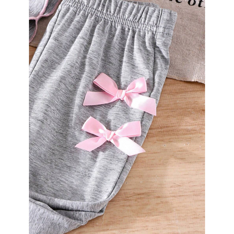 Transfronterizos Grey Knit Short Sleeve Bowknot Top Bell Bottom Pants