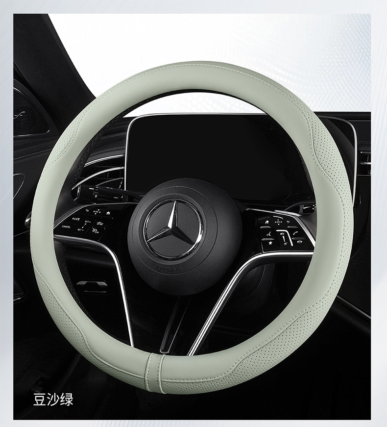 Napa Leather Car Steering Wheel Cover, Universal for All Seasons, Ultra-Thin Anti-Slip Handlebar Cover for Men and Women, Fully Perforated Breathable Protective Cover