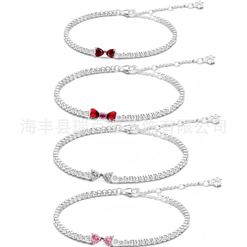 Cross-border foreign trade Panjia shining bow diamond tennis necklace bracelet ring earrings suit manufacturers wholesale