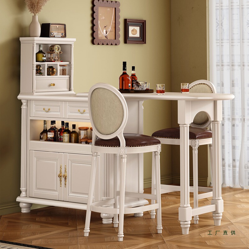 American Solid Wood Bar Cabinet Double-Sided Sideboard with Cup Holder Storage Wine Cabinet Retractable Home Partition Table and Chair Combination