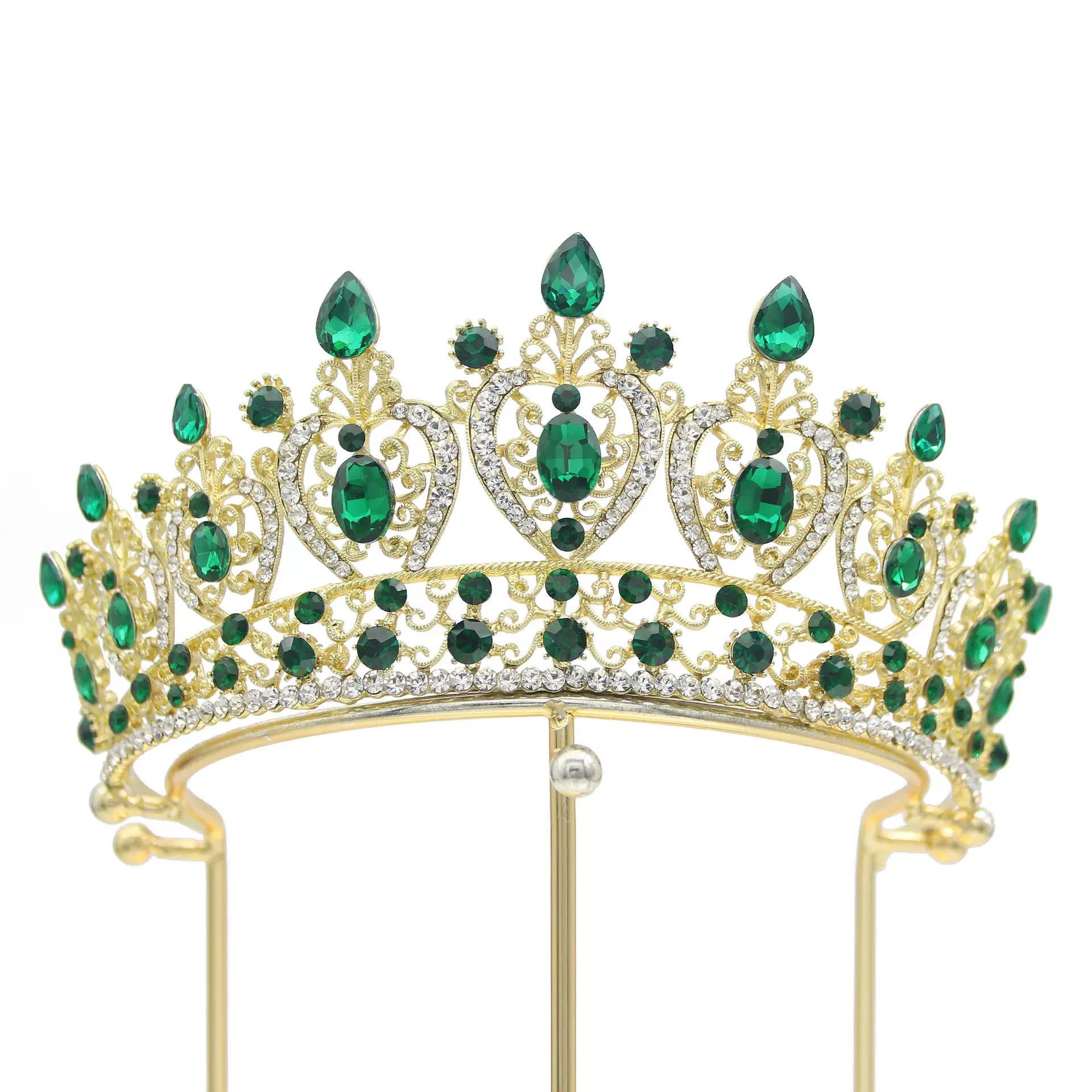 跨境夏季发饰欧美红新娘头饰合金电镀巴洛克彩色水晶婚礼头冠高贵