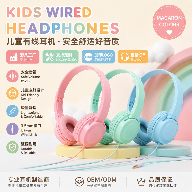 Mz-026 Head-Mounted Macaron-Colored Wired Children's Headphones with Microphone, Heavy Bass, Trendy Color Computer Headset, Customizable Mz-026 Head-Mounted Macaron-Colored Wired Children's Headphones with Microphone, Heavy Bass, Trendy Color Computer Headset, Customizable