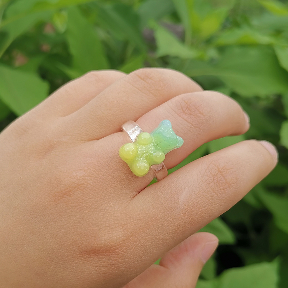 4g Weight Rings Classification 1 Piece Quantity Daily Occasion Acrylic Material Bear Pattern Women's Gender Cute Style Cute Bear Arylic Women's Rings 10