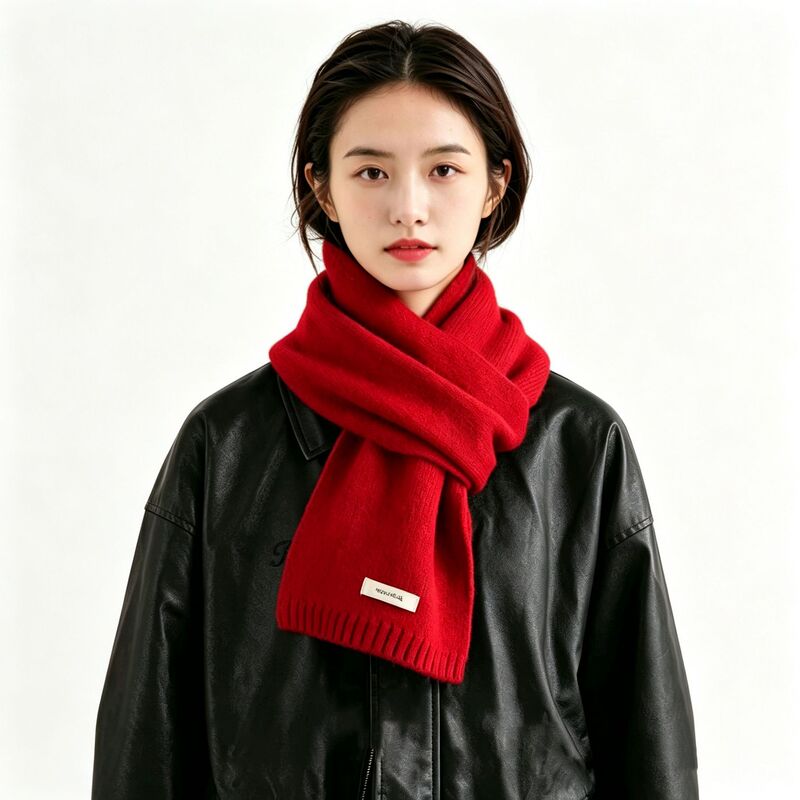 100% Pure Wool Knitted Scarf for Men and Women, Versatile in Autumn and Winter, High-End, Warm, Solid Color, Korean Style, All-Cashmere Neck Warmer