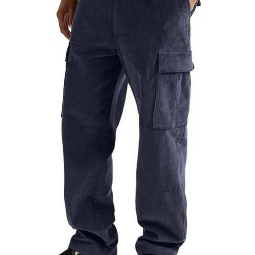Eurasian elastic-waist autumn straight-leg loose high-waist plus-size men's pants with multiple pockets casual pants men's corduroy