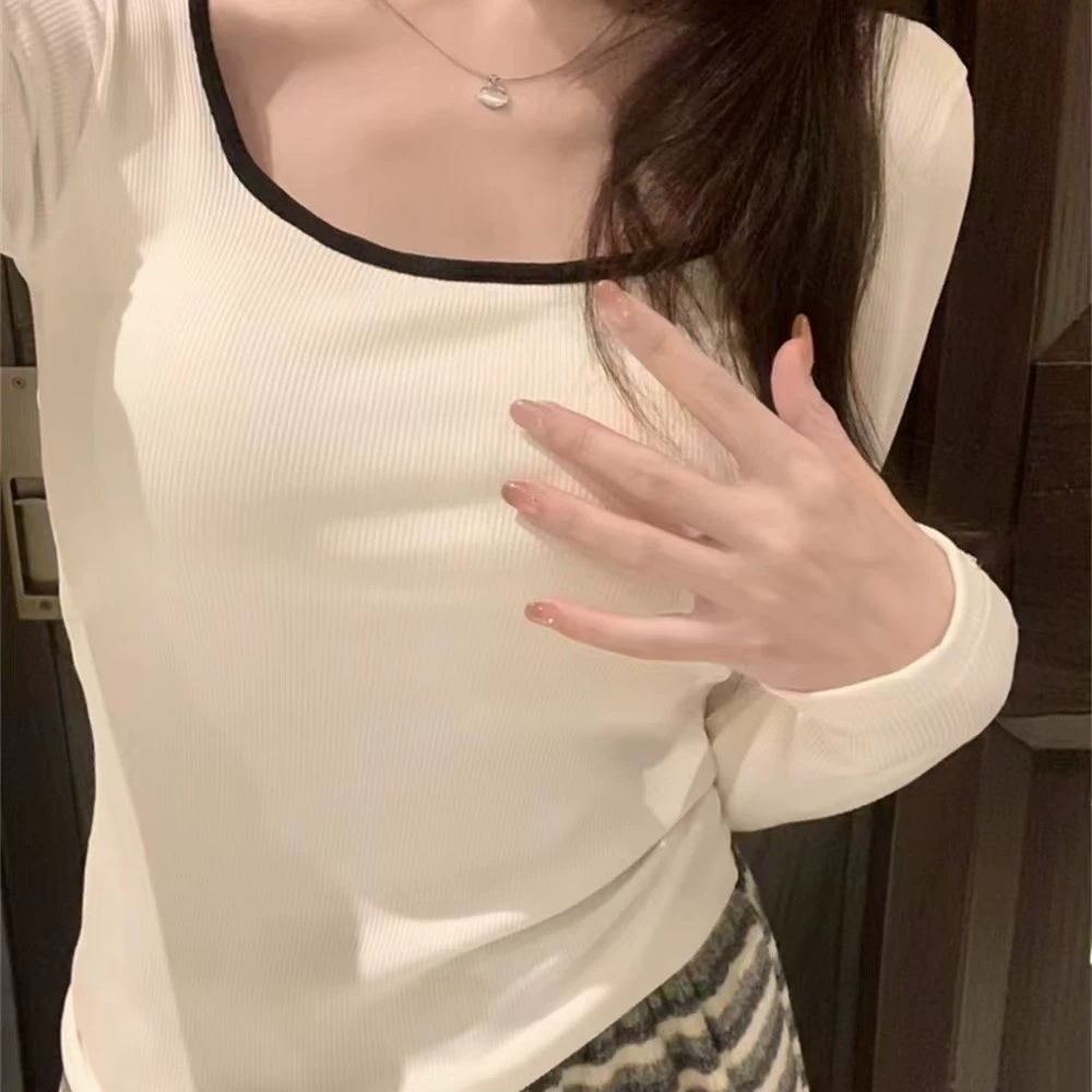 Осень и зима с длинными рукавами на груди, тертые волосы толстые и стройные дикие горячие футболки