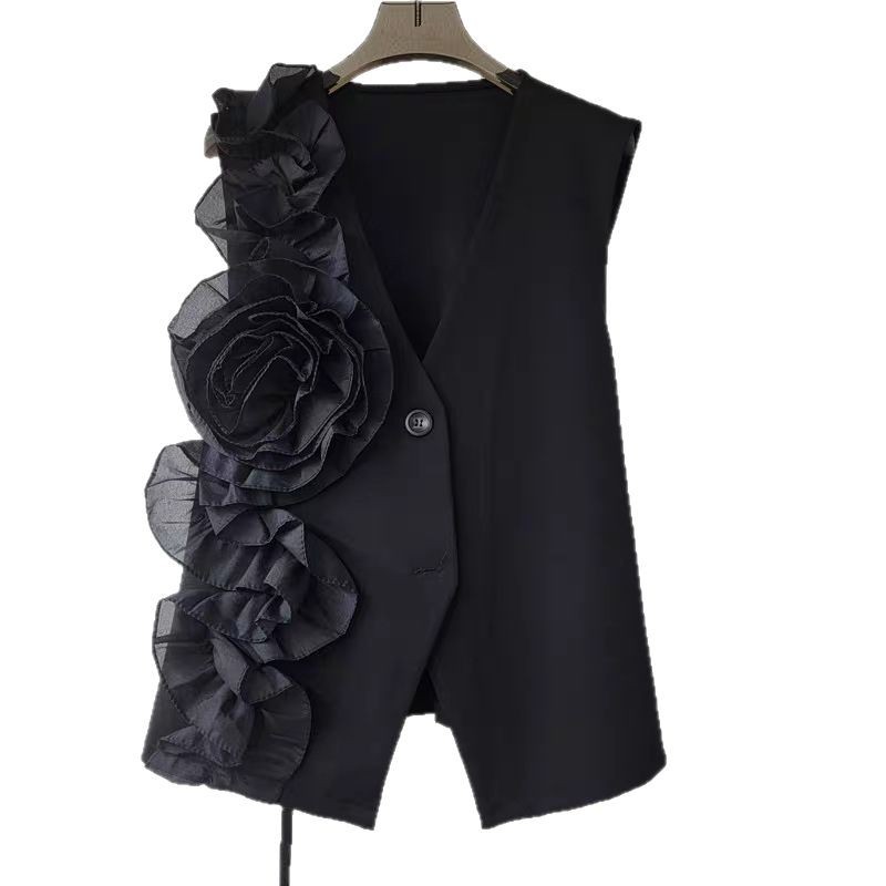 Chaleco de costura de flores tridimensional 2025 primavera y verano nuevo estilo estilo de diseño de nicho chaqueta de chaleco de estilo extranjero
